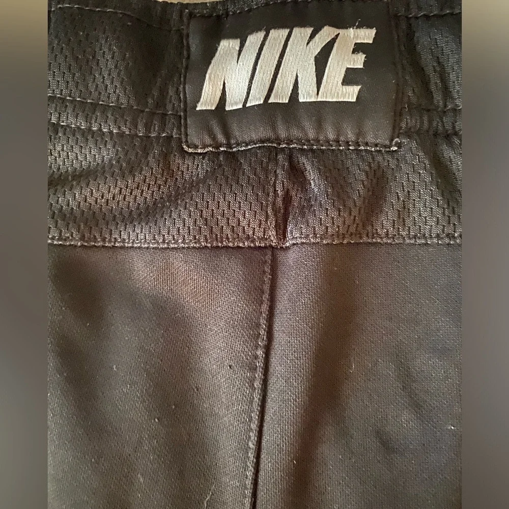 Nike Black Athletic Shorts polyester white strip on sides, side pockets  C